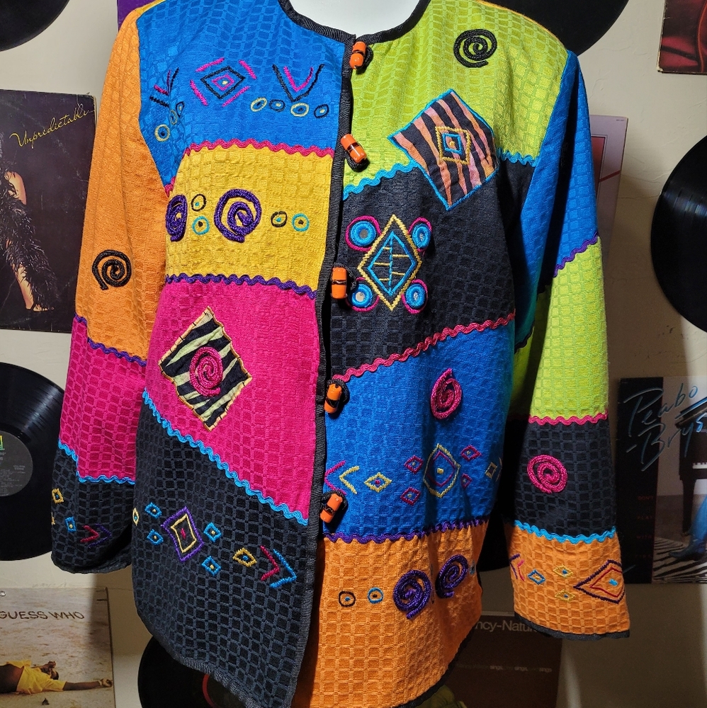 Vintage Colorful Patchington Jacket, Sz. M